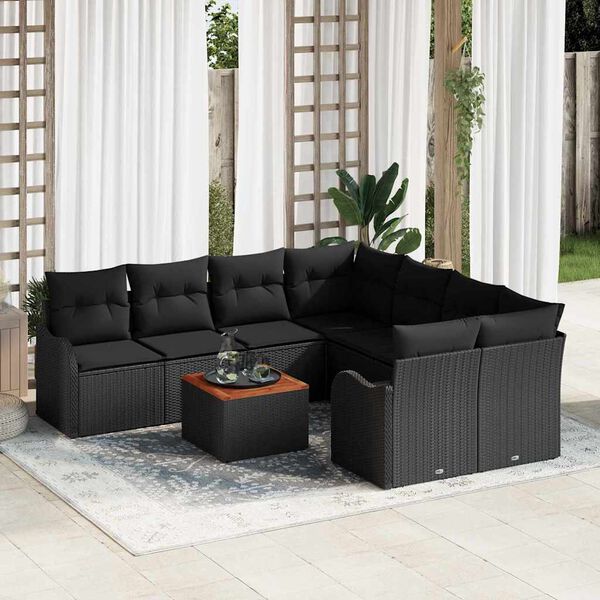 vidaXL Set Divano da Giardino 9 pcs Nero