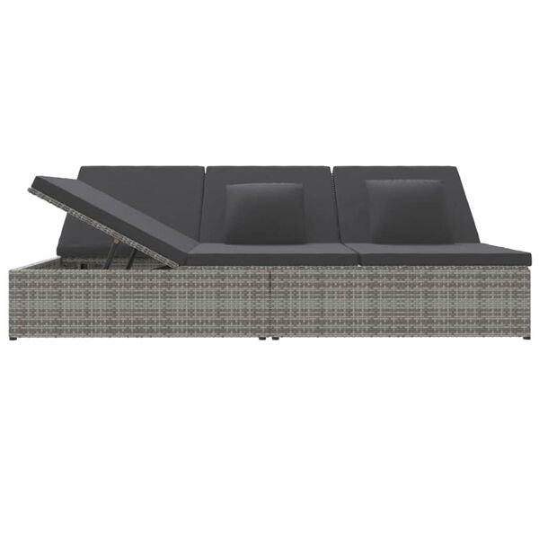 vidaXL Lettino Reclinabile con Cuscini in Polyrattan Grigio Scuro