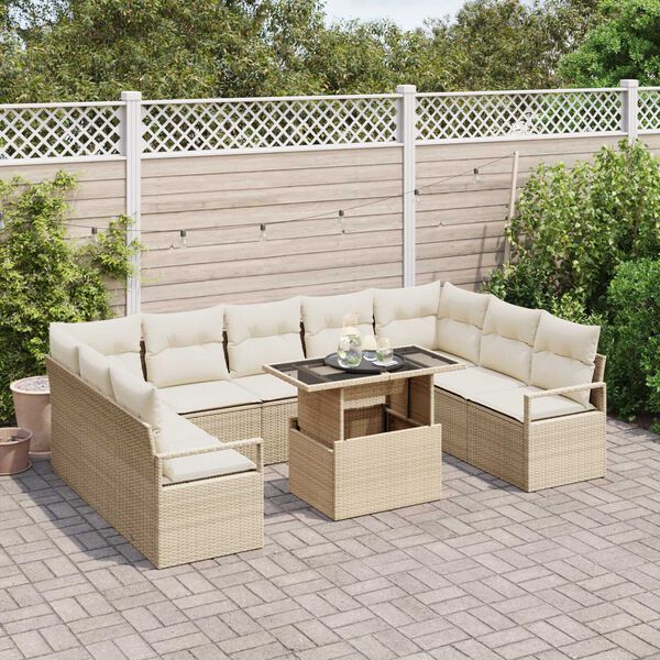 vidaXL Set Divano da Giardino 10 pcs Beige Poly Rattan