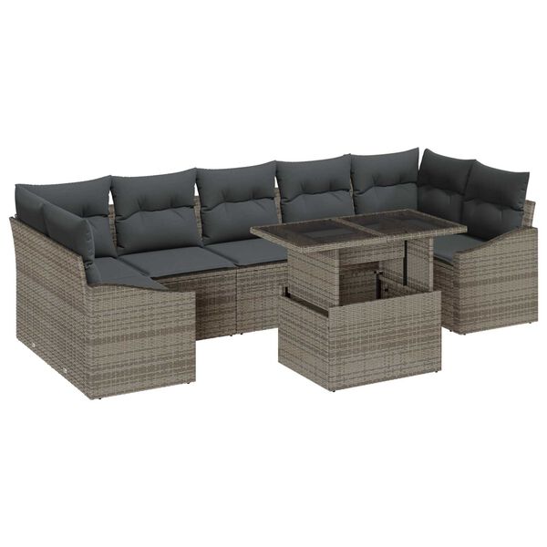 vidaXL Set Divano da Giardino con cuscino 8 pcs Grigio polyrattan