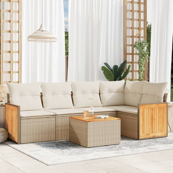 vidaXL Set Divano da Giardino 6 pz con Cuscini Beige in Polyrattan