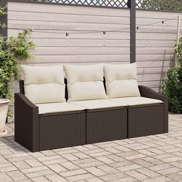 vidaXL Set Divano da Giardino 3 pcs Marrone e bianco polyrattan