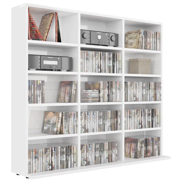 vidaXL Mobile Porta CD Bianco Lucido 100x23x89,5 cm Legno Multistrato