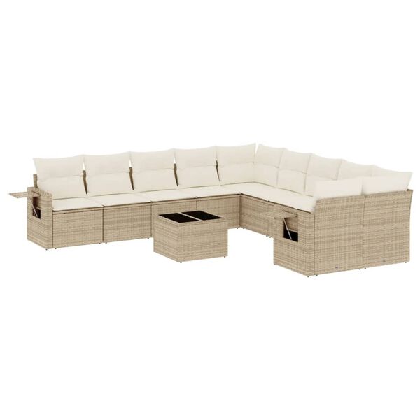 vidaXL Set Divani da Giardino 11 pz con Cuscini Beige in Polyrattan