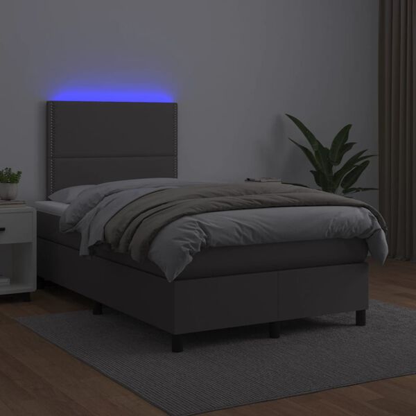 vidaXL Giroletto Molle con Materasso e LED Grigio 120x190cm Similpelle