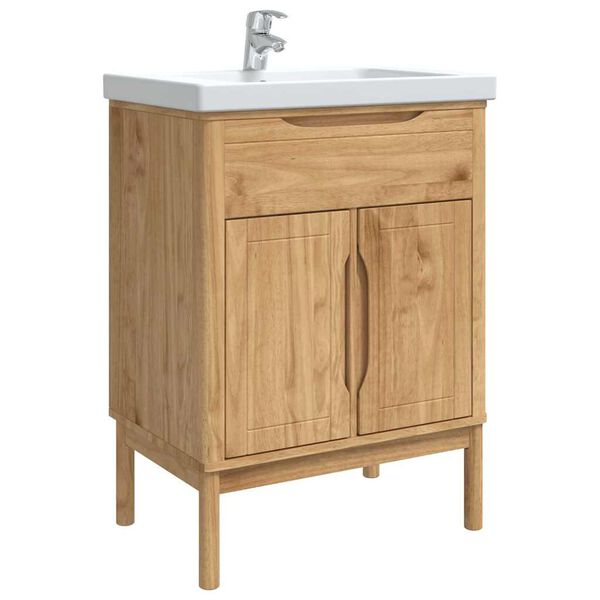 vidaXL Armadio per Lavabo da Bagno FLORO Cera marrone 60 x 40 x 80 cm