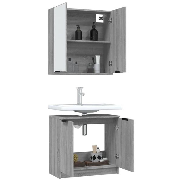 vidaXL Set Mobili da Bagno 2 pz Grigio Sonoma in Legno Multistrato