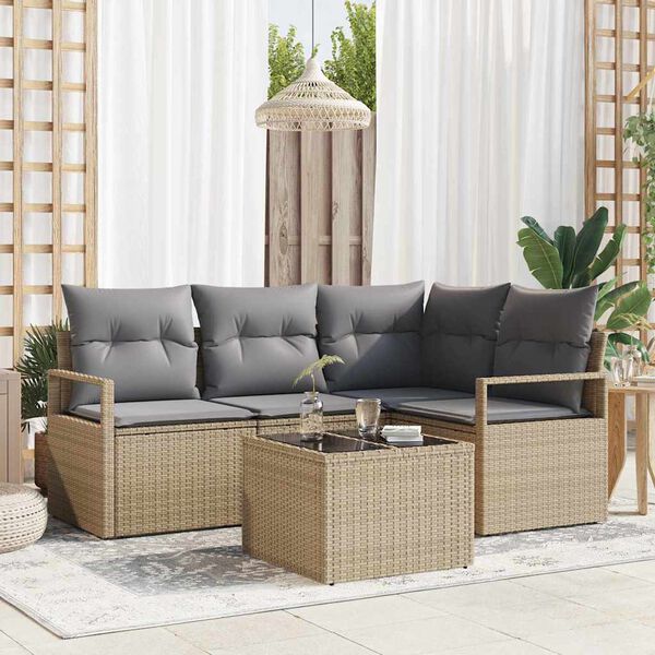 vidaXL Set di divani 5 pcs Beige e Grigio Chiaro polyrattan