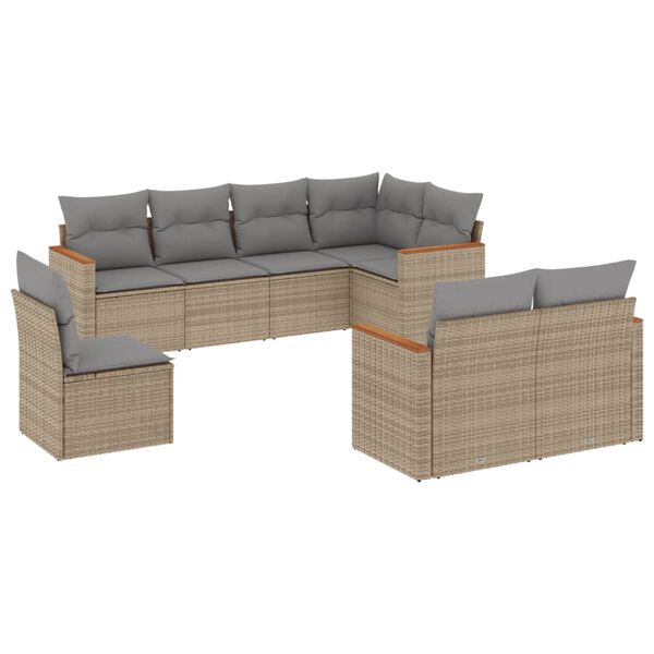 vidaXL Set Divano da Giardino 8 pz con Cuscini Beige Misto Polyrattan