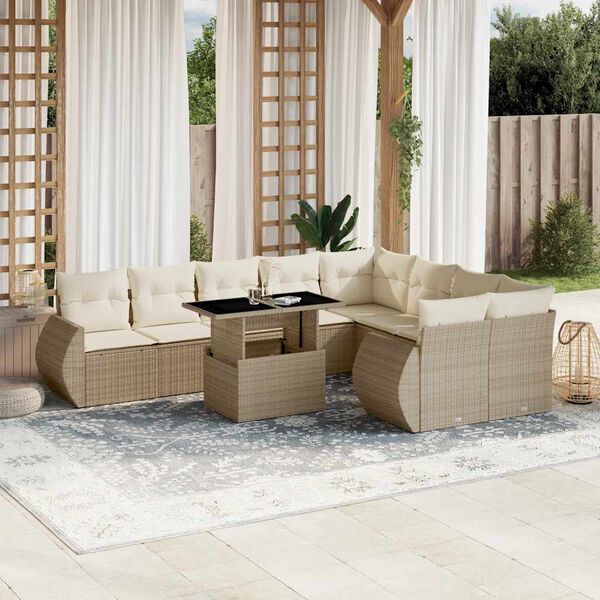 vidaXL Set Divano da Giardino 10 pz con Cuscini Beige in Polyrattan