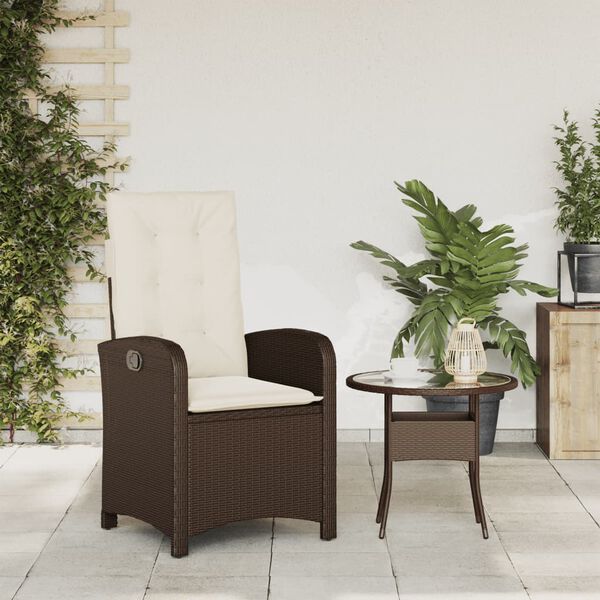 vidaXL Sedia Reclinabile da Giardino con Cuscini Marrone in Polyrattan