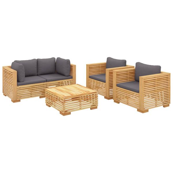 vidaXL Set Divani da Giardino 5 pz con Cuscini Legno Massello di Teak