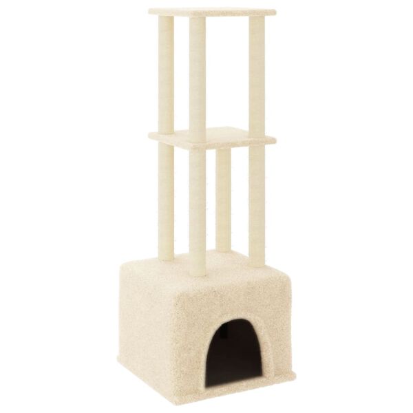 vidaXL Albero per Gatti con Tiragraffi in Sisal Crema 133,5 cm