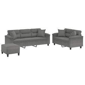 vidaXL Set Divani 3 pz con Cuscini Grigio Scuro in Tessuto Microfibra