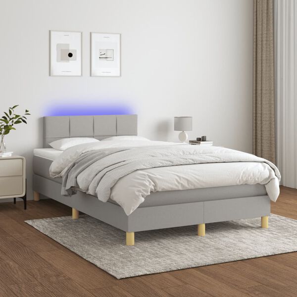 vidaXL Letto a Molle Materasso e LED Grigio Chiaro 120x200 cm Tessuto