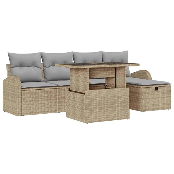 vidaXL Set Divano da Giardino con cuscino 6 pcs Beige Poly Rattan
