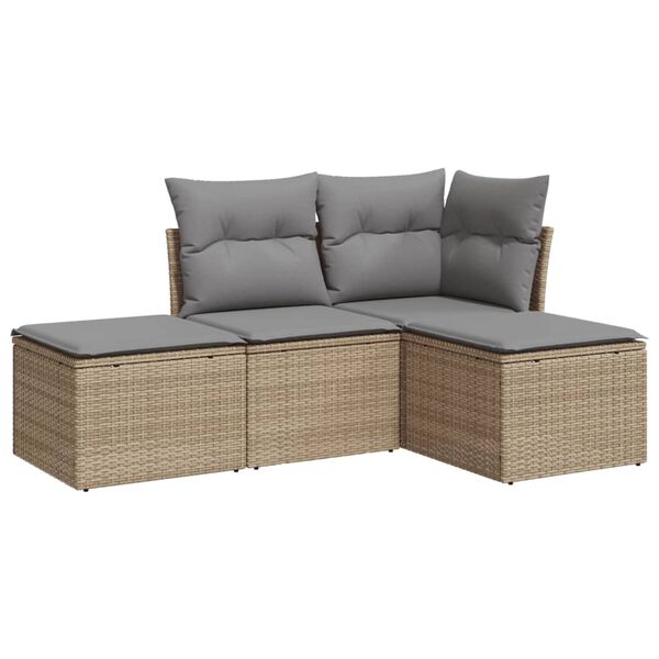 vidaXL Set Divano da Giardino 4 pz con Cuscini Beige in Polyrattan