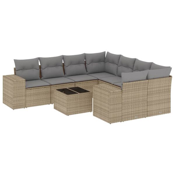 vidaXL Set Divano da Giardino 9 pz con Cuscini Beige in Polyrattan