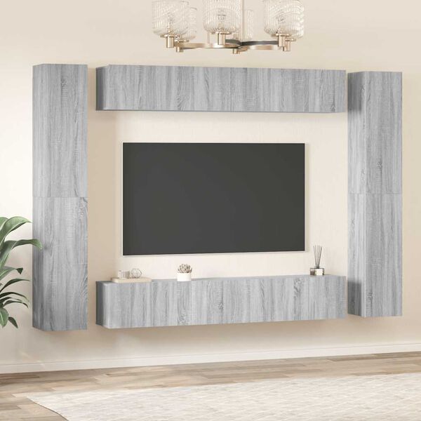 vidaXL Set Mobili Porta TV 10 pz Grigio Sonoma in Legno Multistrato