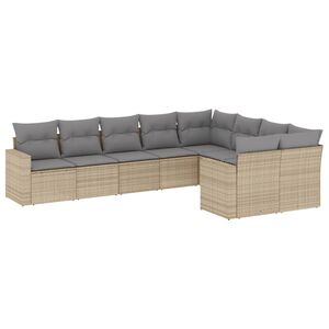 vidaXL Set Divano da Giardino 9 pz con Cuscini Beige in Polyrattan