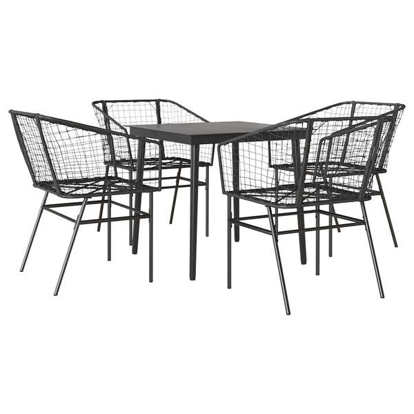 vidaXL Set Mobili da Pranzo per Giardino 5 pz Nero Polyrattan Vetro