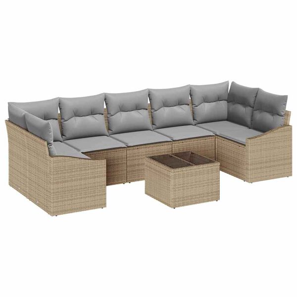 vidaXL Set di divani con cuscino 8 pcs Beige e grigio polyrattan