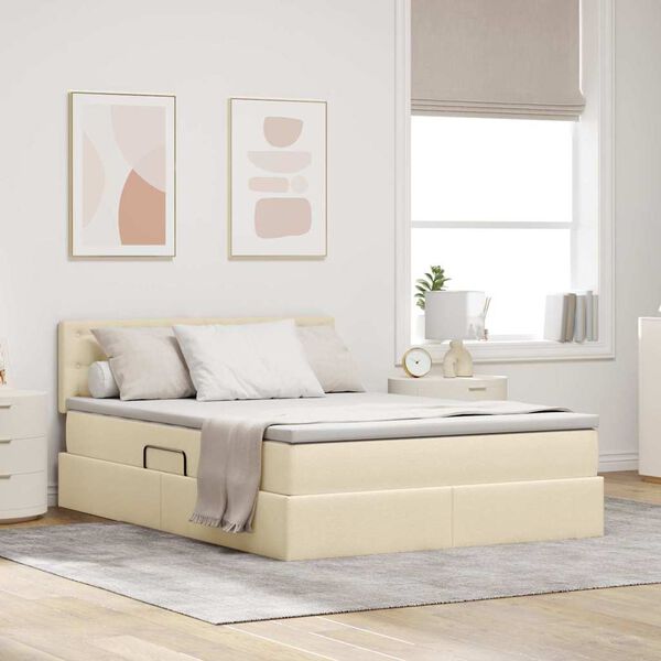vidaXL Letto con contenitore e materasso Crema 140 x 190 cm