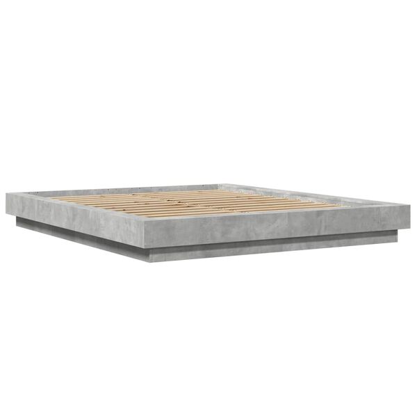 vidaXL Giroletto Luci LED Grigio Cemento 160x200 cm Legno Multistrato