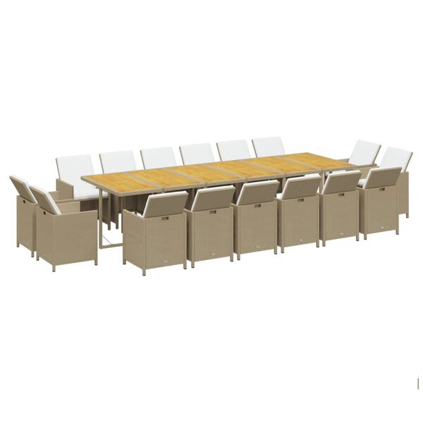vidaXL Set da Pranzo per Giardino 17pz con Cuscini in Polyrattan Beige