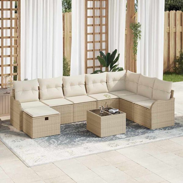 vidaXL Set di divani con cuscino beige e panna polyrattan