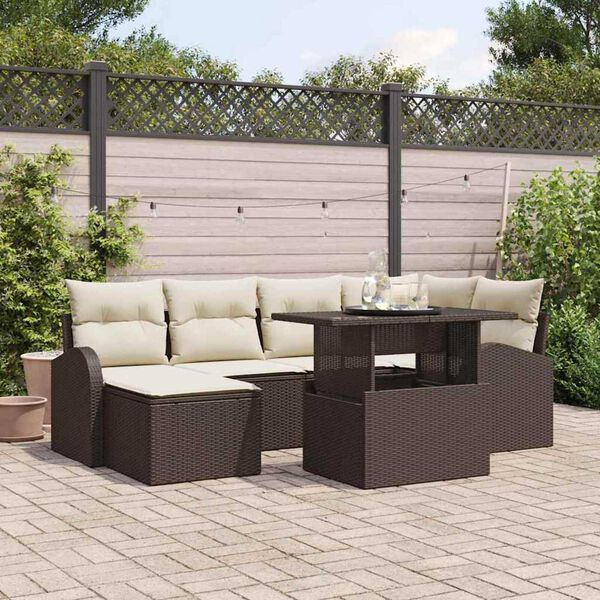 vidaXL Set Divano da Giardino 7 pcs Marrone Poly Rattan