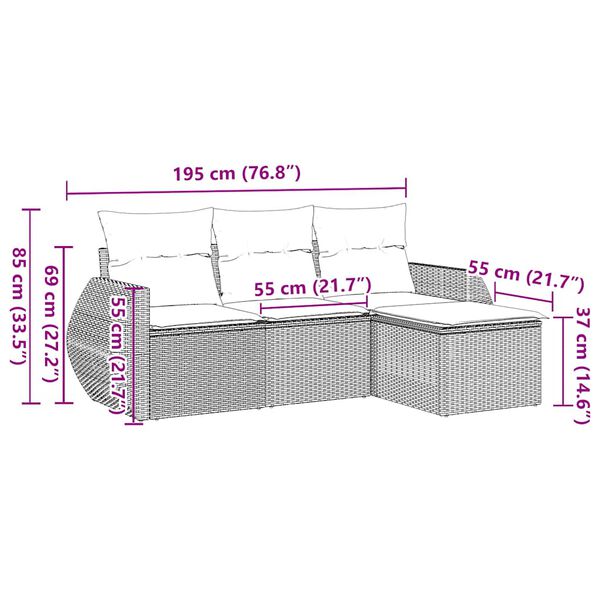 vidaXL Set Divani da Giardino 4 pz con Cuscini Nero in Polyrattan
