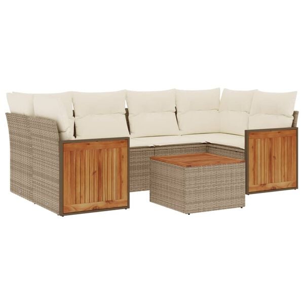 vidaXL Set Divani da Giardino 7 pz con Cuscini Beige in Polyrattan