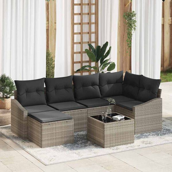 vidaXL Set di divani con cuscino 7 pcs Grigio chiaro polyrattan