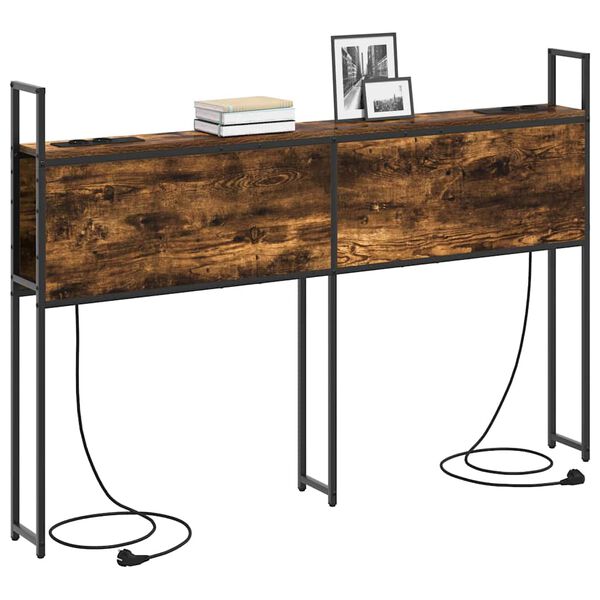 vidaXL Testiera con Stazione di Carica e Storage Rovere fumo