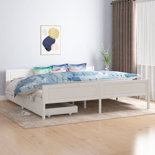 vidaXL Giroletto 2 Cassetti Bianco in Legno Massello di Pino 200x200cm
