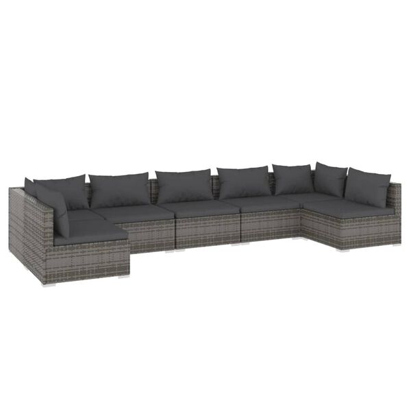 vidaXL Set Divani da Giardino 7 pz con Cuscini in Polyrattan Grigio