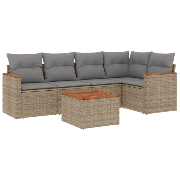 vidaXL Set Divano da Giardino 6 pz con Cuscini Beige in Polyrattan