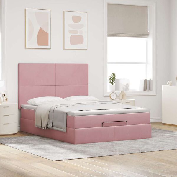 vidaXL Struttura Letto Pouf con Materassi Rosa 140x190 cm in Velluto