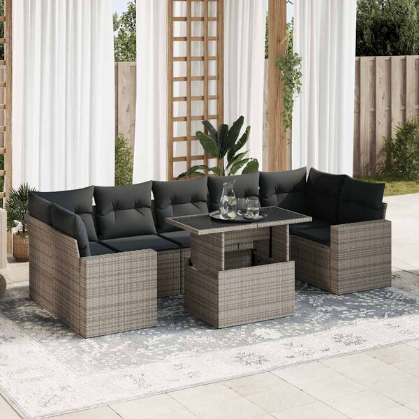 vidaXL Set Divano da Giardino 8 pz con Cuscini Grigio in Polyrattan