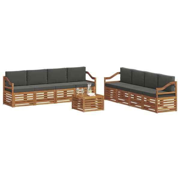 vidaXL Set divani 9 pcs Naturale e Antracite Legno di Acacia Massello