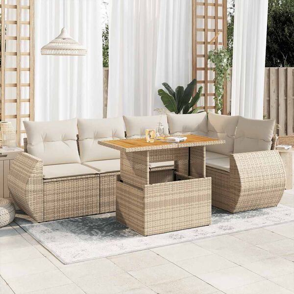 vidaXL Set Divano da Giardino 6 pz con Cuscini Beige in Polyrattan
