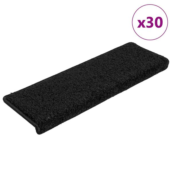 vidaXL Tappetini per scale 30 pz 65x21x4 cm Nero Bordo rettangolare