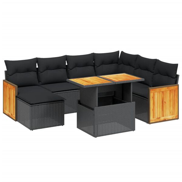 vidaXL Set Divani da Giardino con Cuscini 8 pz Nero in Polyrattan