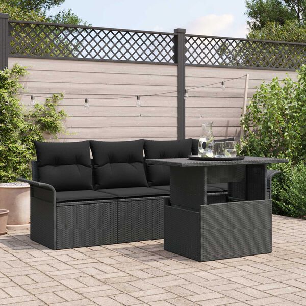 vidaXL Set Divano da Giardino con cuscino 5 pcs Nero polyrattan