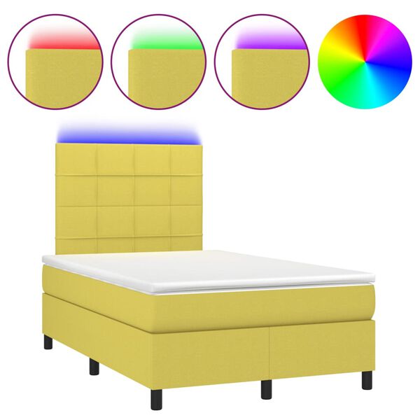 vidaXL Letto a Molle con Materasso e LED Verde 120x200cm in Tessuto