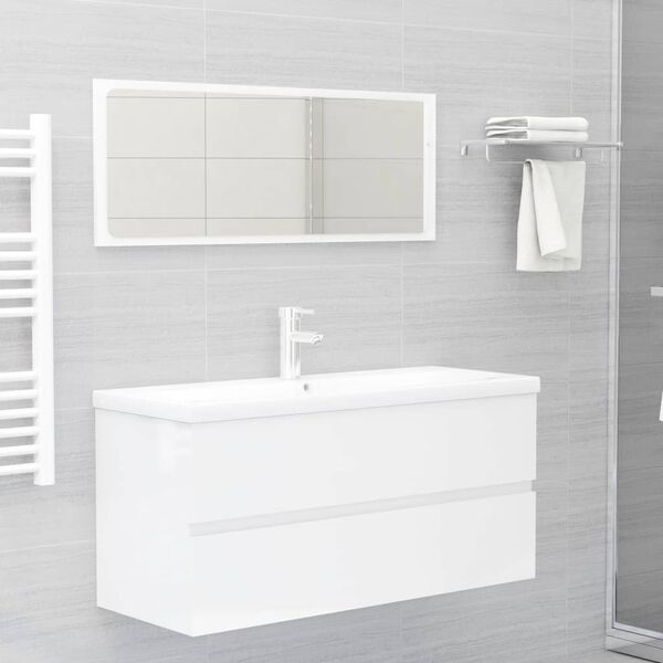 vidaXL Set Mobili da Bagno 2 pz Bianco Lucido in Legno Multistrato