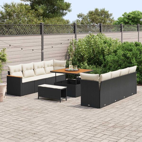 vidaXL Set Divano da Giardino 11 pcs Nero polyrattan