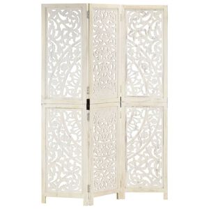 vidaXL Divisorio 3 Pannelli Intagliato Bianco 120x165cm Mango Massello