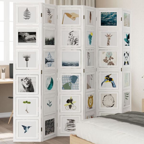 vidaXL Divisorio Ambienti 6Pannelli Bianco Legno Massello di Paulownia